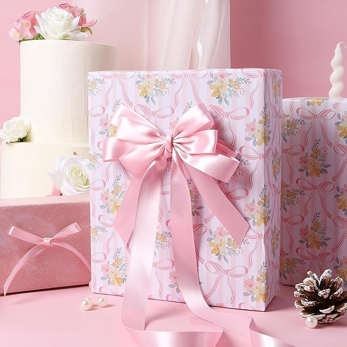 LaRibbons 1 1/2 Inch 50 Yard Double Faced Satin Ribbon,Light Pink Satin Craft Fabric Ribbon for Gift Wrapping Floral Bouquets Wedding Party Decoration