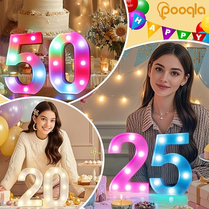 Pooqla 10th Birthday Decorations for Girls Boys, 35 Colors LED Light Up Numbers with Remote, Multicolor Marquee Numbers 10 Sign for Party Wedding Anniversary Decor 10th Birthday Gift, Number 10