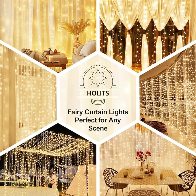 2 Pack Fairy Curtain Lights Upgraded Tangle-Free Warm White USB Plug in 8 Modes String Hanging Lights with Remote for Christmas, Bedroom, Indoor, Outdoor, Weddings, Party (6.6FTx6.6FT)