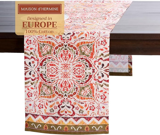 Maison d' Hermine Table Runner 100% Cotton Single Layer Table Runners 72 inches Long for Thanksgiving Christmas Decorations Home Kitchen Dining Party Wedding (Damask, 14.5" x 72")