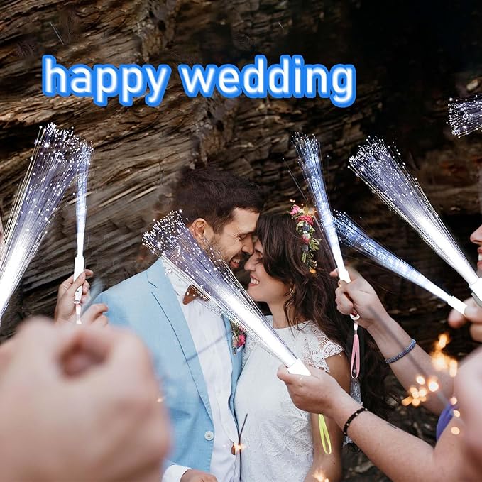 100Pcs White Fiber Optic Wands,3 Models Wedding Sparklers,Glow Sticks Light up Sticks Led Light Wands Fit Wedding Bridal Shower Birthday New Years Eve Party Supplies 2025