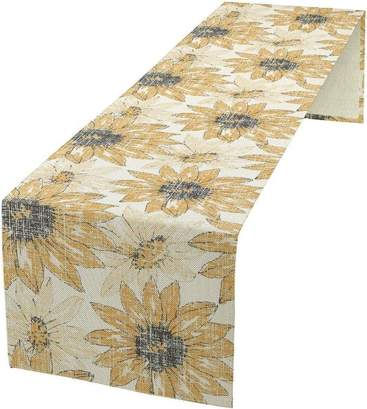 Chrysanthemum Vintage Floral Table Runner, Elegant Grunge Orange Sunflower Spring Summer Elegant Pattern Artichokes Flower Table Runner for Party Kitchen Dining Living Room Decor, 13x90 Inch