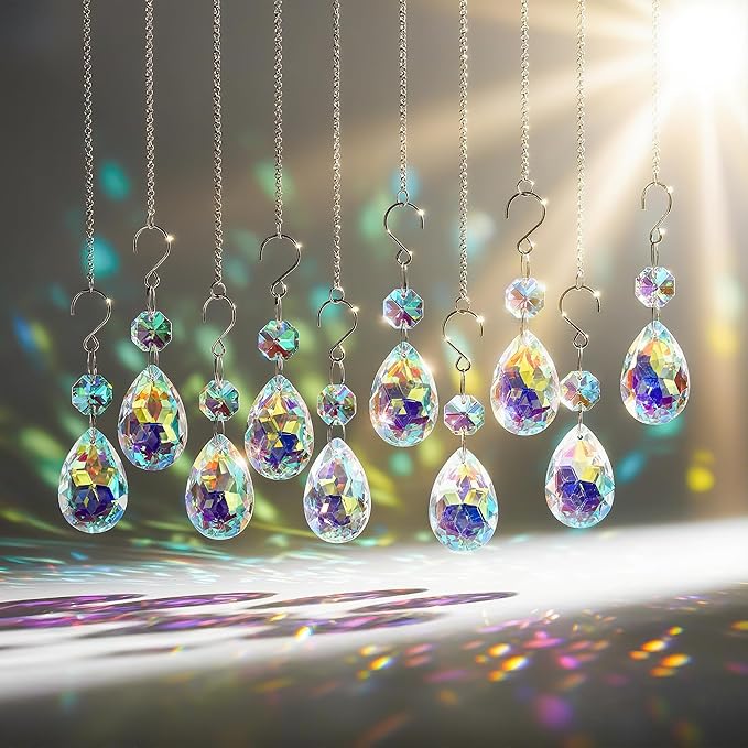 H&D HYALINE & DORA 3Inch Crystal Suncatcher Bauhinia Prisms Pendants 10Pcs Chandelier Crystals Replacement Hanging Sun Catcher Beads for DIY Arts Crafts Decor (AB)