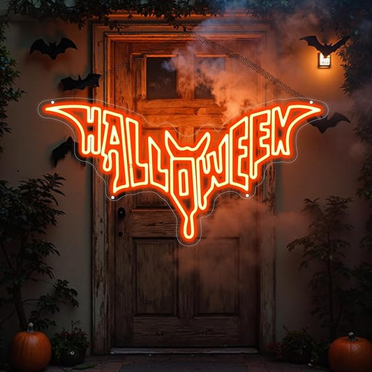 Halloween Bat Shaped Neon Sign Spooky Red LED Wall Decor For Haunted House Party Gothic Bar Room Glowing Halloween Decoration Outdoor Use Bedroom Home Decor Bar LED Decoration Light-Orange