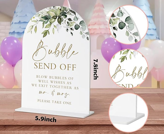 Bubbles for Wedding Send Off, Greenery Gold Bridal Shower Decorations, Marriage Signs for Ceremony and Reception, Engagement Party Decor, Wedding Table Acrylic Decor, Bachelorette Party Favors - 28