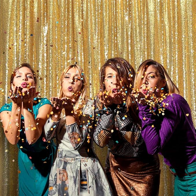 JYFLZQ Gold Sequin Backdrop Curtains 4ft x 6.5ft 1 Panel Glitter Photo Booth Backdrops Sparkly Photography Background Drapes for Parties Wedding Bridal Showers