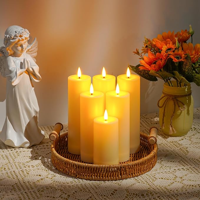 Da by 12 Pack Outdoor Waterproof LED Flameless Candles with Remote Control Timer, Realistic Flickering LED Pillar Candles for Wedding, Festival, Outdoor & Home Decoration-D 3'' H 4'' 5'' 6''7''