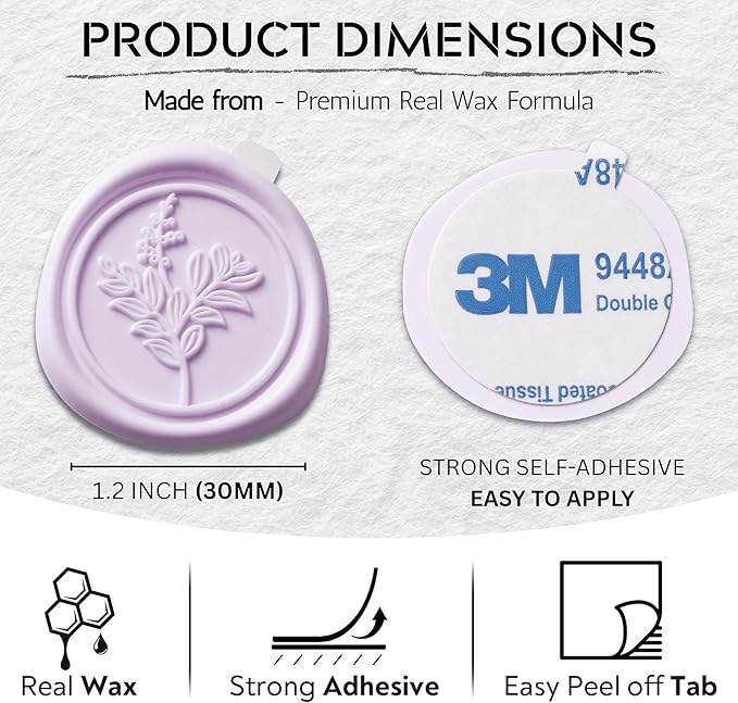 Wax Seal Stickers (60 Pcs, 3 Designs in 1 Pack) Premium Envelope Seal Stickers for Wedding Invitation Envelopes, Adhesive Wax Seals, Perfect for Seating Chart, Gift Wrapping
