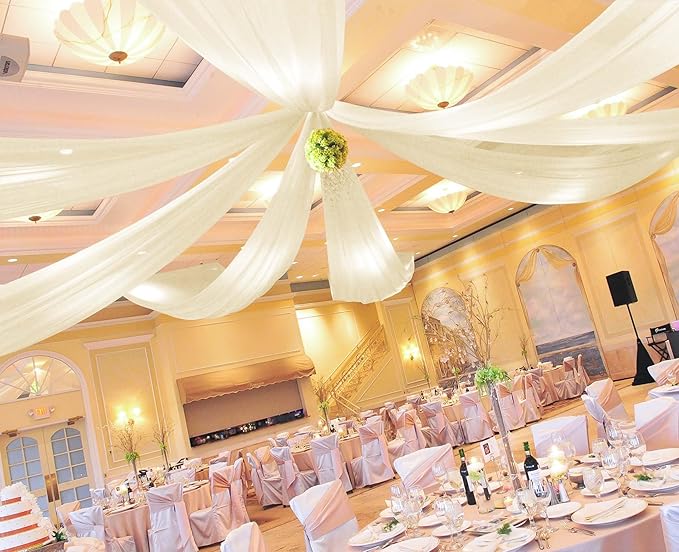 6 Panels Ivory Ceiling Drapes for Wedding 5ftx40ft Ceiling-Drapes Wedding Arch Draping Fabric Cheesecloth Sheer Curtain Romantic Decorations for Party Banquet Ceremony Stage