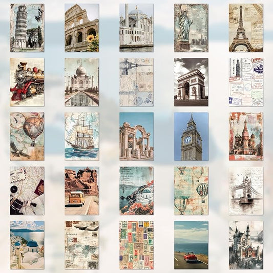 57 Sheets Vintage Travel Scrapbook Sticker Book, 500+ Vintage & Modern Stickers for Scrapbooking, 25 Pcs Ephemera Papers Art Scrapbook Supplies for Adults Teens Women Girls Junk Journal Journaling