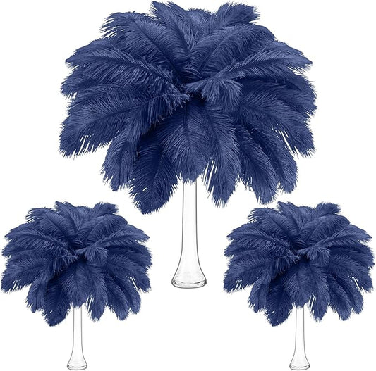 Maitys 90 Pcs Large Natural Ostrich Feathers Bulk 14-16 Inch (35-40cm) 12-14 Inch (30-35cm) 10-12 Inch (25-30cm) Ostrich Feathers Plumes for Centerpieces Wedding (Navy Blue)
