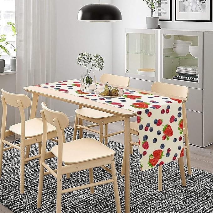 Strawberry Table Runner Spring Summer Fruit Wild Berry Forest Garden Dinner Runner for Farmhouse Party Holiday Home Kitchen Dining Table Decor 13x108