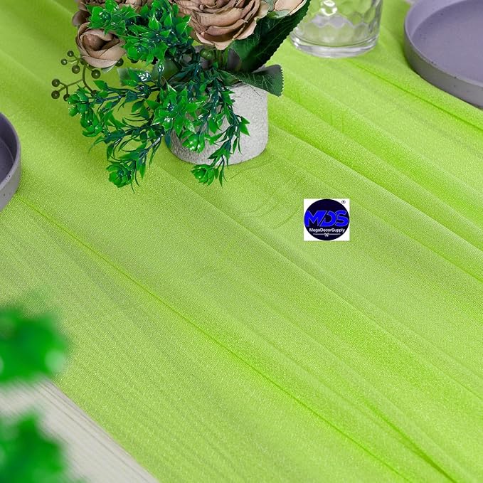 MDS Halloween Chiffon Table Runner - 20 Pack, 29 x 170 Inches, 14ft Each - Sheer Spooky Table Runners for Haunted House Parties, Trick-or-Treat Tables, Witchy Décor, Wedding & Events - Parrot Green