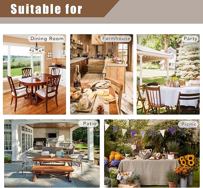 Fitable Linen Textured Tablecloths 2 Pack, Faux Burlap Rectangle Table Clothes for 6 Foot Tables, Flax Holiday Table Covers for Kitchen Dining, Outdoor Picnic, Farmhouse (Khaki, 54 x 108 Inch)