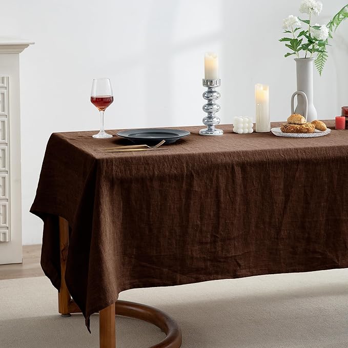 EVERLY 100% Pure Linen Rectangle Tablecloths 60x108Inches for Dining,Buffet Parties,Events,Weddings and Restaurants,Decorative Halloween,Thanksgiving Machine Washable Tablecloths-Chocolate