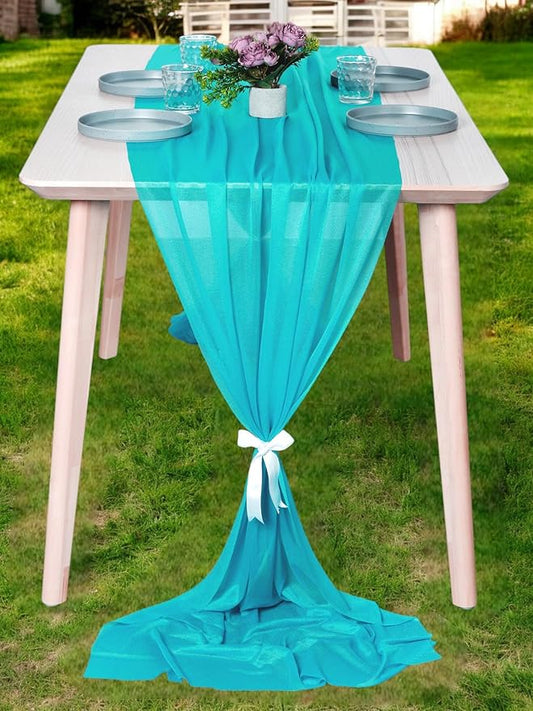 MDS 2 Pack 10ft Chiffon Table Runner 29 x 120 Inches Sheer Wedding Runner Romantic Rustic Table Runner for Wedding Decorations, Birthday Parties, Bridal Shower Party Arch Decor - Peacock Blue