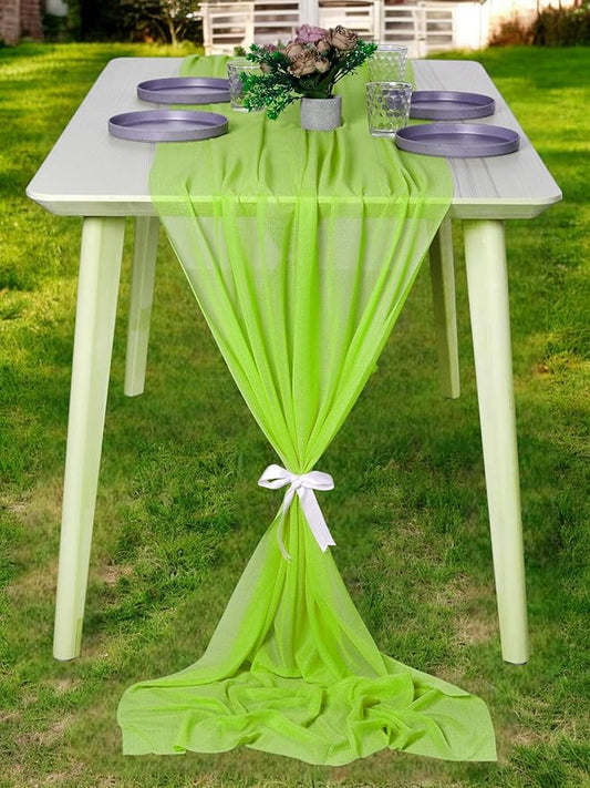 MDS Halloween Chiffon Table Runner - 25 Pack, 29 x 120 Inches, 10ft Each - Sheer Spooky Table Runners for Haunted House Parties, Trick-or-Treat Tables, Witchy Décor, Wedding & Events - Parrot Green