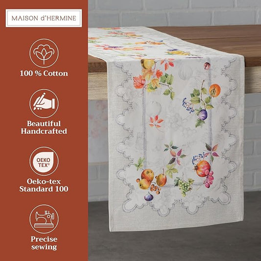 Maison d' Hermine Table Runner 100% Cotton Single Layer Table Runners 72 inches Long for Thanksgiving Christmas Decorations Home Kitchen Dining Party Wedding (Fruit D'Hiver, 14.5" x 72")