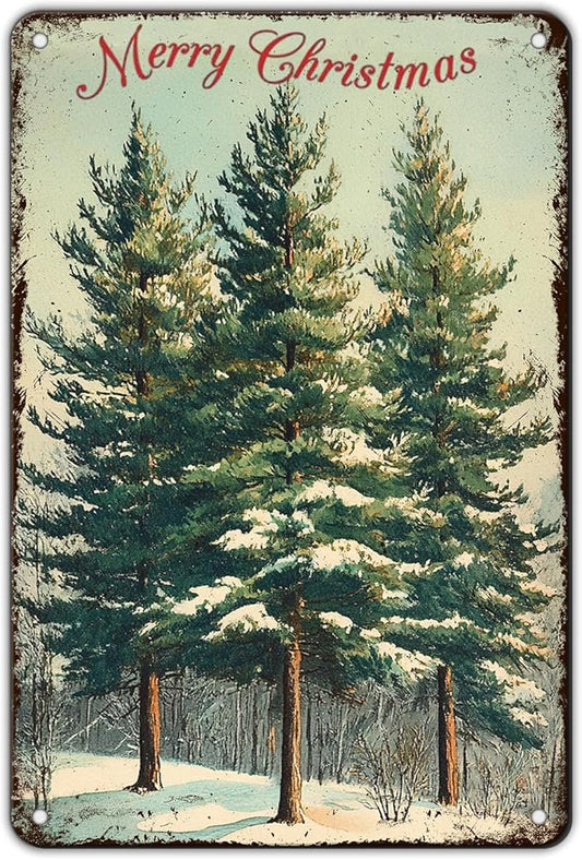 Vintage Christmas Decor Sign Christmas Tree Metal Tin Sign Merry Christmas Retro Tin Sign for Holiday Wall Decor Outdoor Cafe Living Room Bedroom 8x12Inch