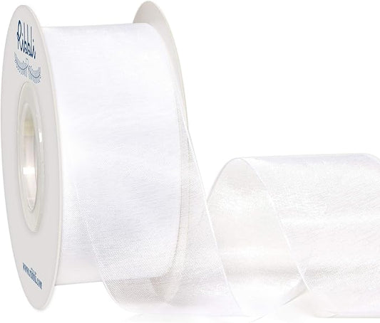Ribbli White Sheer Organza Ribbon,1-1/2 Inches x Continuous 50 Yard Use for Gift Wrapping,Bouquet Wrapping,Wedding Decoration,All Crafting and Sewing