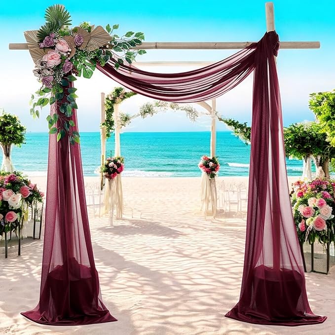 MDS Halloween Chiffon Draping Fabric - 2 Panel, 30" Wide x 40ft Long - Sheer Spooky Arbor & Canopy Drapery for Haunted House Backdrops, Party Ceilings, DIY Costumes & Themed Events - Burgundy