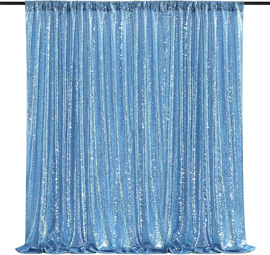 Baby Blue Curtains Backrop for Wedding Parties: 10ftx10ft Sequin Photo Backdrop Drapes for Baby Shower Photography Background