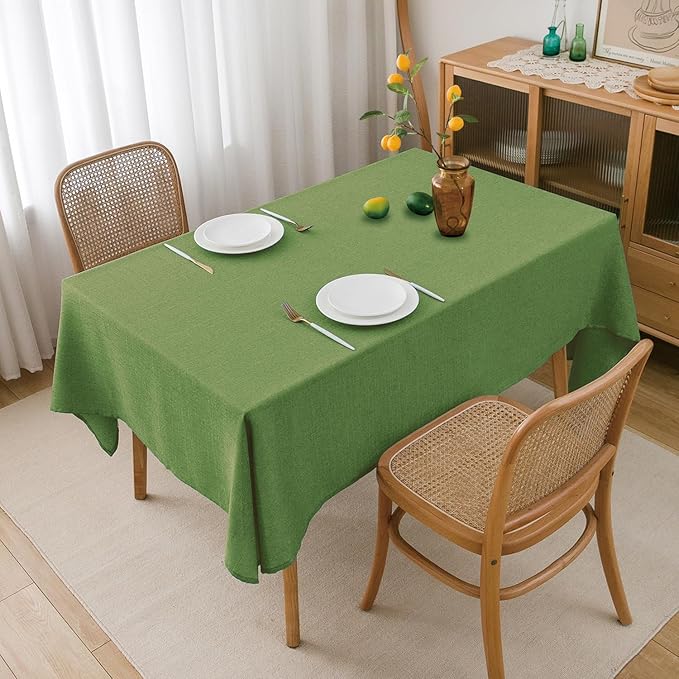 NLMUVW Olive Green Linen Tablecloth Rectangle Water Resistant Textured Natural Table Cloth Farmhouse Table Cover for Kitchen Dining Coffee, 54 x 96 Inch