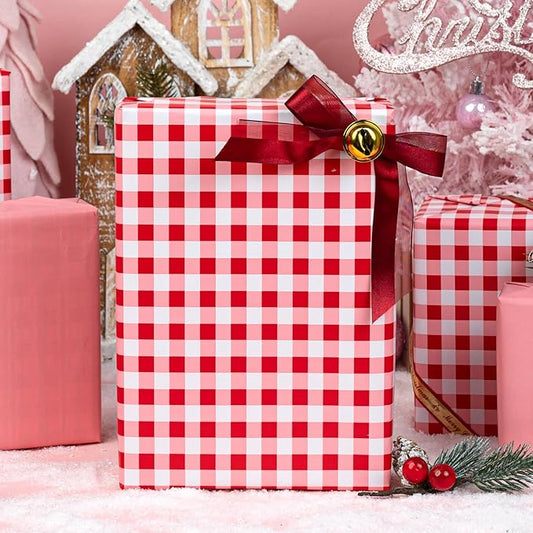 Burymento Red Checkerboard Wrapping Paper, Gift Wrap for Birthday, Valentines, Mothers day, Graduation, Wedding, Fathers day, Baby Shower, Christmas (17in x 32.8ft)
