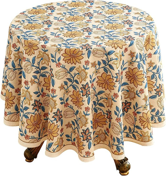 ISAENNE Designer Bohemian Floral Small Round Tablecloth,Linen Colorful Table Cloth,Wrinkle Resistant Decor Tablecloths for Dining Thanksgiving Kitchen Party Christmas,Diameter 55"-Estevan B