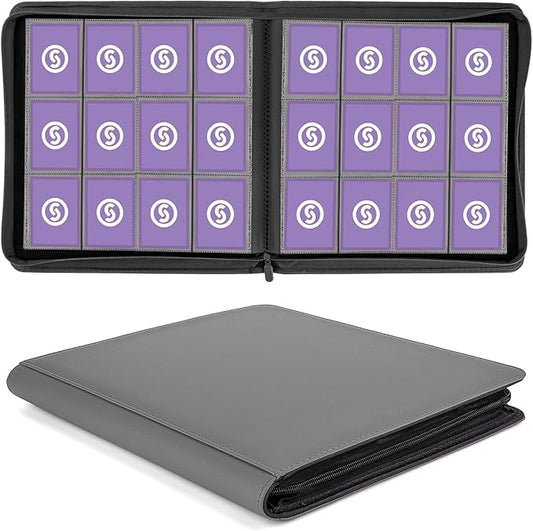 SMYV 12 Pocket Trading Card Binder, Premium PU Cover Card Binder for 720 Cards, Ringless Side Loading Card Collection Album Folders for MTG, TCG, Game Cards & Sports Cards (Grey)