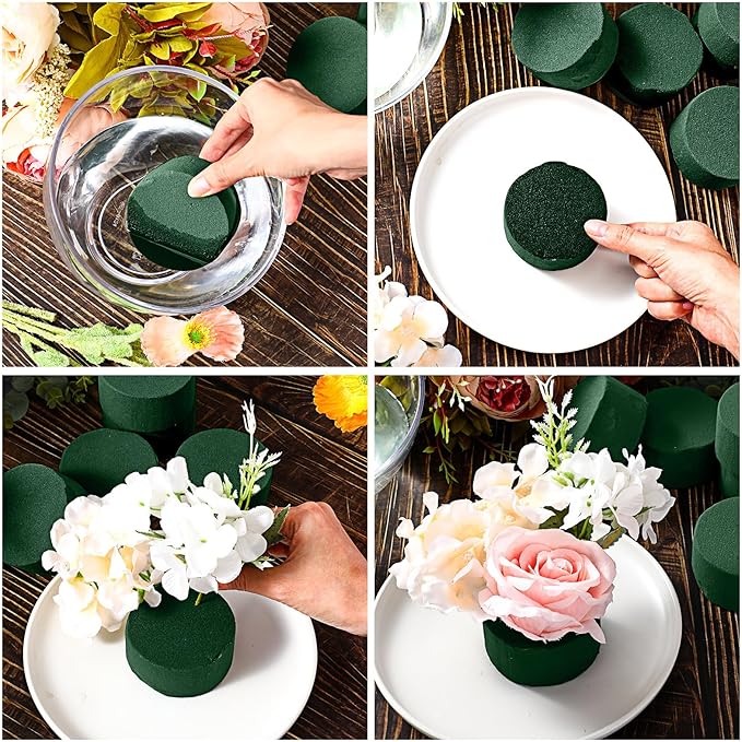 Frienda 6 Pieces Floral Foam Blocks for Artificial Flowers,Thanksgiving Christmas Party Supplies, Dry & Wet Floral Foam Round Kit for Flower Arrangement Wedding Decoration(3 x 1.57 Inch)