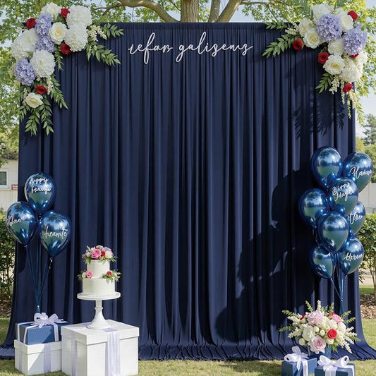 10x10ft Wrinkle Free Navy Blue Backdrop Curtains for Party Background, Silky Polyester Blue Photo Backdrop Drapes 2 Panels 5x10ft Back Drop Cloth for Wedding Birthday Photography Baby Shower Decor