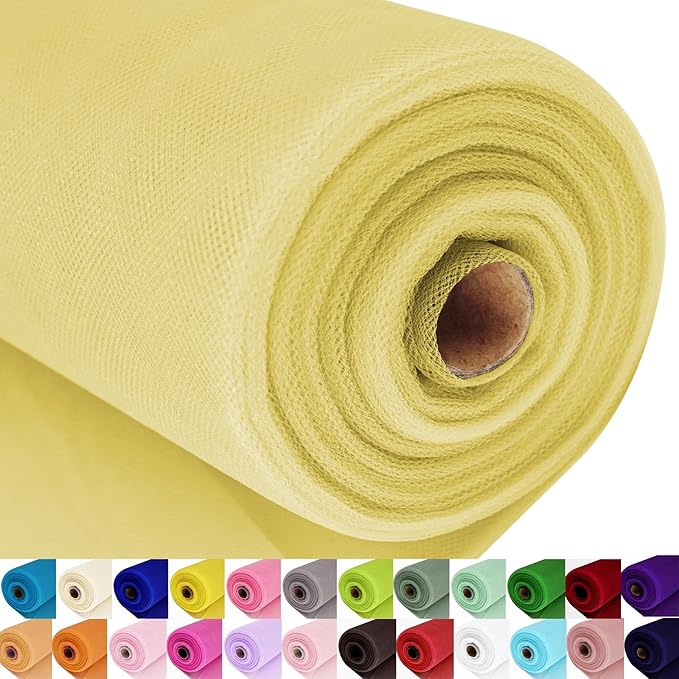 Baby Maize Tulle Fabric Roll Spool Bolt (54 Inch by 40 Yards) Large Tulle Wedding Party Decoration, Tutu Skirt, Table Runner, Gift Wrapping, Bridal Shower, Soft & Drape (Baby Maize)