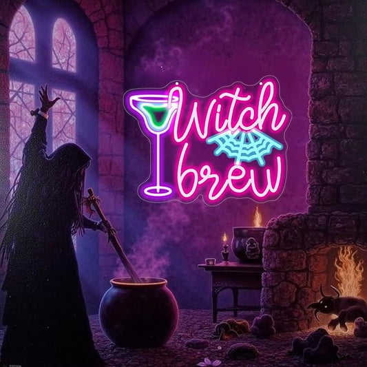 Witch Brew Neon Sign, Witches LED Light, Halloween Neon Sign, Gothic Decor Sign, Horror Decor Sign for Room Halloween Party Musical Led Sign for Wall Art Decor Gifts for Witch Fans Lovers