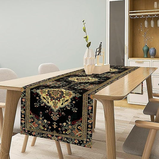 Colorful Boho Flower Table Runner, Vintage Rustic Farmhouse Paisley Hand Drawing Print Pattern for Home Kitchen Table Decor Dining Coffee Room Garden Party Decor 13x108in