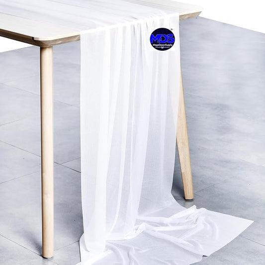 MDS 2 Pack 10ft Chiffon Table Runner 29 x 120 Inches Sheer Wedding Runner Romantic Rustic Table Runner for Wedding Decorations, Birthday Parties, Bridal Shower Party Arch Decor - White