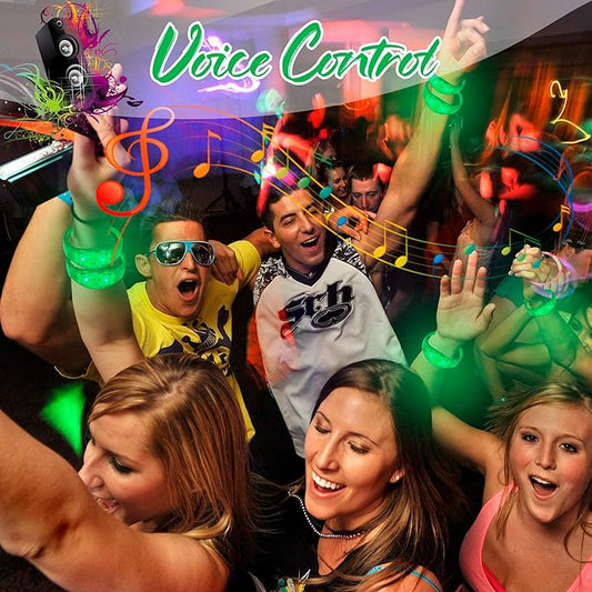 100 Pcs LED Bracelets Sound Activated with Flashing LED Strobe Music Control Light Up Bracelets for Rave, Game Prizes, Birthday Party Favor,Valentine's Day gift