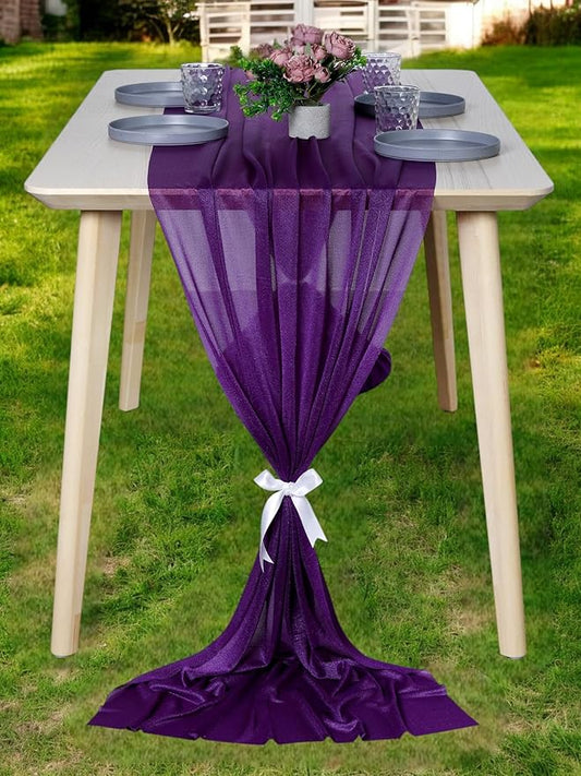 MDS 15 Pack 10ft Chiffon Table Runner 29 x 120 Inches Sheer Wedding Runner Romantic Rustic Table Runner for Wedding Decorations, Birthday Parties, Bridal Shower Party Arch Decor - Cadbury Purple