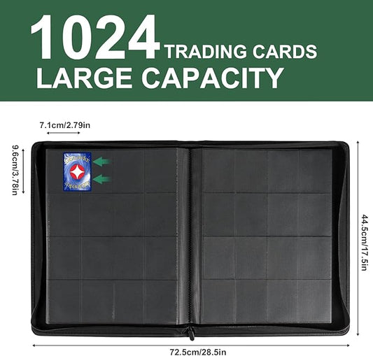 GEAoffice Premium 1000 Trading Card Binder, Large Side Loading 16 Pocket Card Collection Binder Album Folder for MTG, TCG & Sports, Green