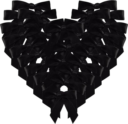 50pcs 1-1/2" Mini Black Satin Ribbon Bows Without Twist Ties for Crafts Gift Wrapping Packing Christmas Decoration (Black)