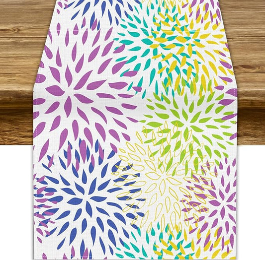 Purple Flowers Table Runner, Chrysanthemum Dahlia Vintage Modern Colorful Spring Summer Elegant Table Runner for Party Kitchen Dining Living Room Laundry Room Decor, 13x108 Inch