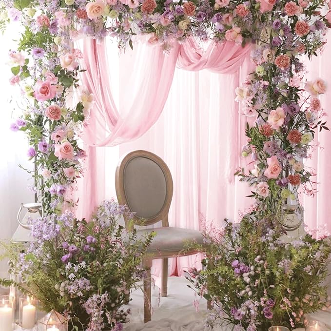 Wedding Arch Draping Fabric 29" x 18 FT Light Pink Sheer Chiffon Outdoor Curtain Drapes for Wedding Birthday Party Ceremony Decor(2 Panels, Light Pink)