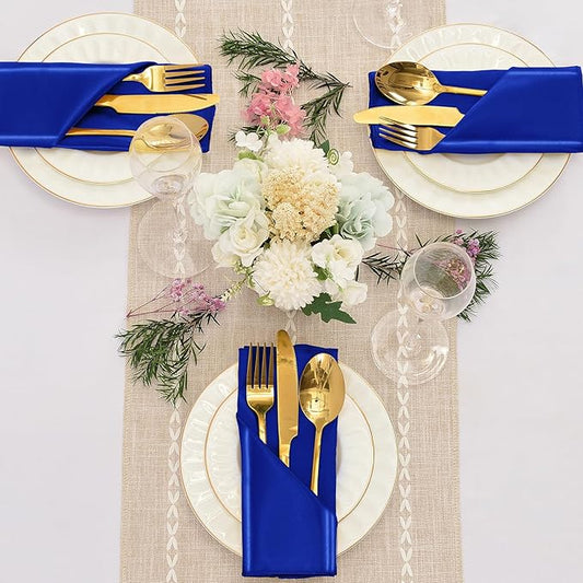 50 Pieces Royal Blue Satin Napkins, 17" x 17" Square Table Napkins, Silky Soft Smooth Washable Napkins for Restaurant, Weddings, Dinner, Party Decoration