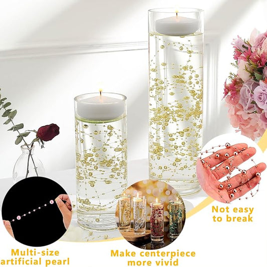 50 PCS Artificial Floating Beads for Centerpieces & Vase Fillers - Transparently BlueAB 8+3mm String Beads, Faux Pearl Strings for Wedding, Party, Crafts, and Home Decoration