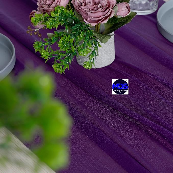 MDS 10 Pack 10ft Chiffon Table Runner 29 x 120 Inches Sheer Wedding Runner Romantic Rustic Table Runner for Wedding Decorations, Birthday Parties, Bridal Shower Party Arch Decor - Cadbury Purple