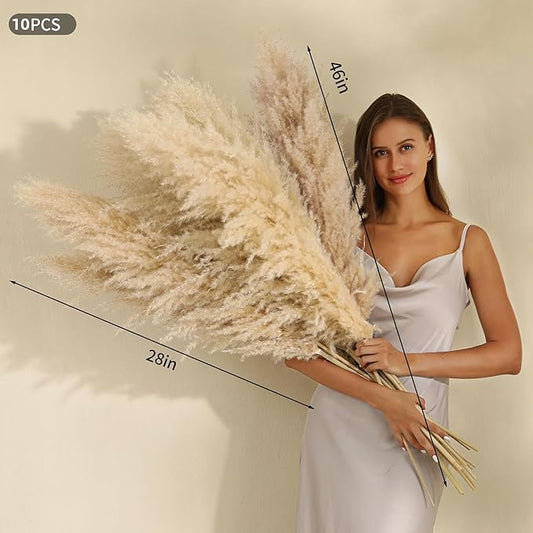 10 Stems 46 inch Tall Pampas Grass Decor - Large Fluffy Dried Pompas Grass for Floor Vase - Rustic Wedding, Baby Shower, Party, Farmhouse, Boho Home Decor