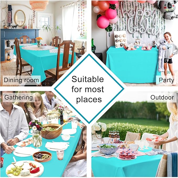 Hiasan 2 Pieces Solid Rectangle Tablecloth - Waterproof and Spillproof Washable Polyester Fabric Table Cloth for Kitchen and Dining Room, Aqua, 90 x 132 Inch
