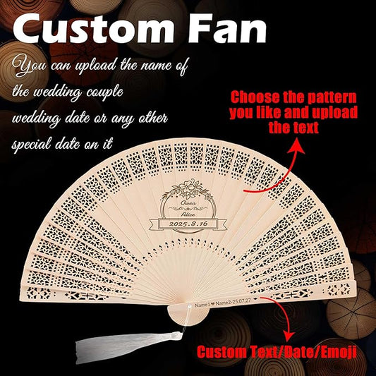 10 PCS Custom Fans Personalized Folding Fans for Line Dancing Wooden Hand Fan Wedding Favors Bulk Fans for Guests Party Event Use (Style04)