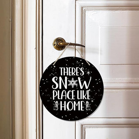 CGBHW Winter Wooden Sign, Snowy Holiday Hanging Sign Wall Decor for Room Home, Rustic Black Winter Snowflakes Christmas Door Decor 12 x 6 Inch