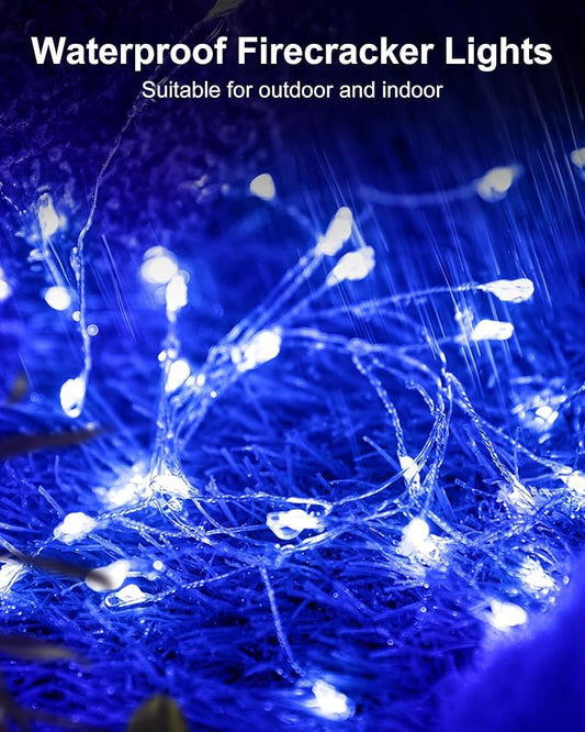 Fairy Lights Battery Operated, Twinkle String Lights Waterproof Silver Wire 5 Feet 60 Led Firecracker Starry Lights for DIY Wreath Home Wedding Party Bedroom Mason Jar Holiday Christmas, Blue